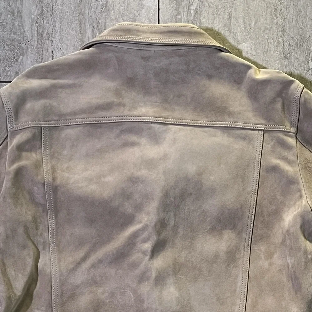 G For Innerthought Jacket Mens Large Beige Suede Leather Biker Snap Front